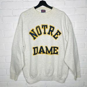 Savvy Notre Dame Gray Crewneck Sweatshirt with Navy & Gold Applique